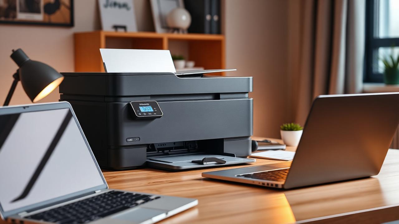 Home office inkjet printer connected to a computer