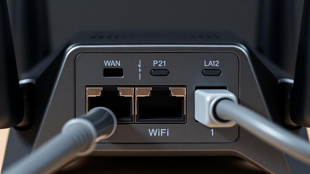 Close-up of a router's WAN port with an ethernet cable connected