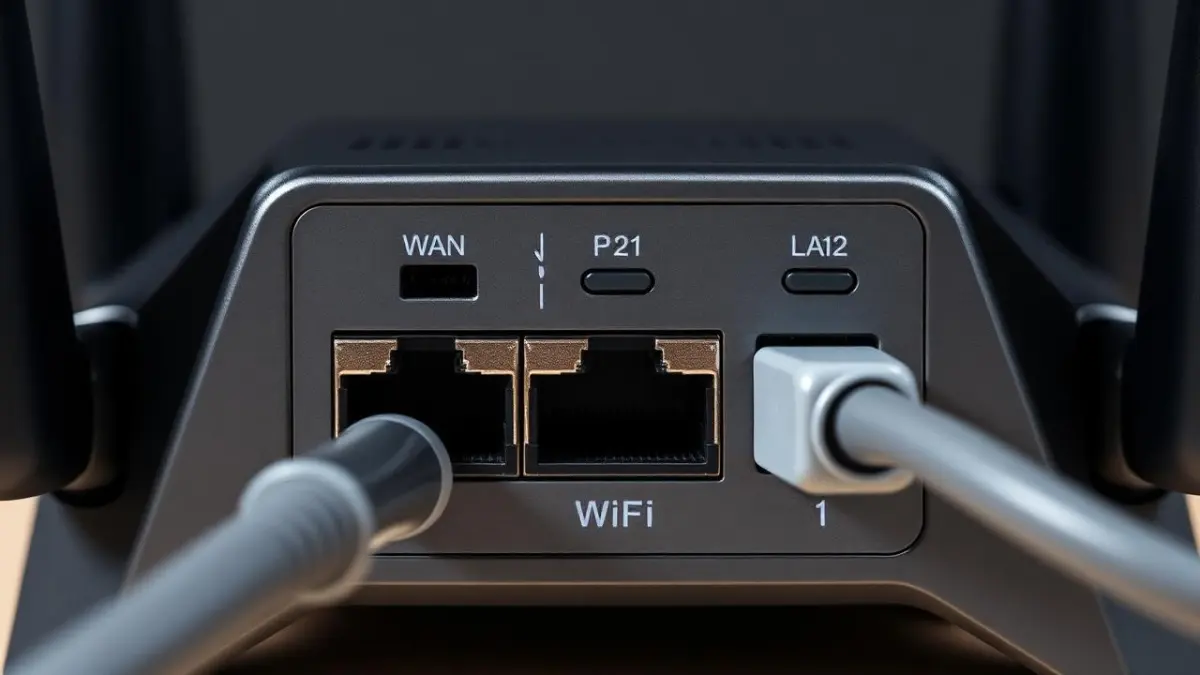 Close-up of a router's WAN port with an ethernet cable connected