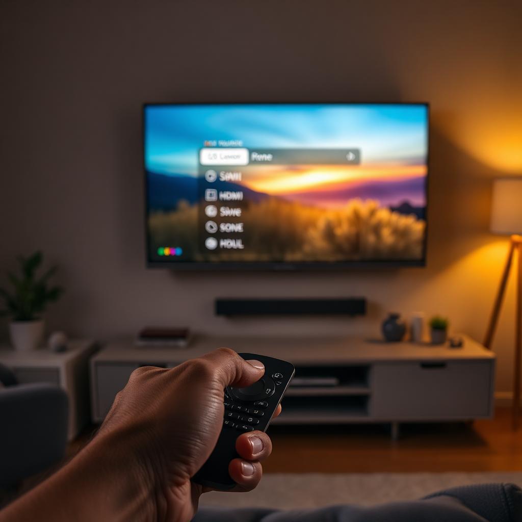 A TV remote opening the input source menu with HDMI inputs listed